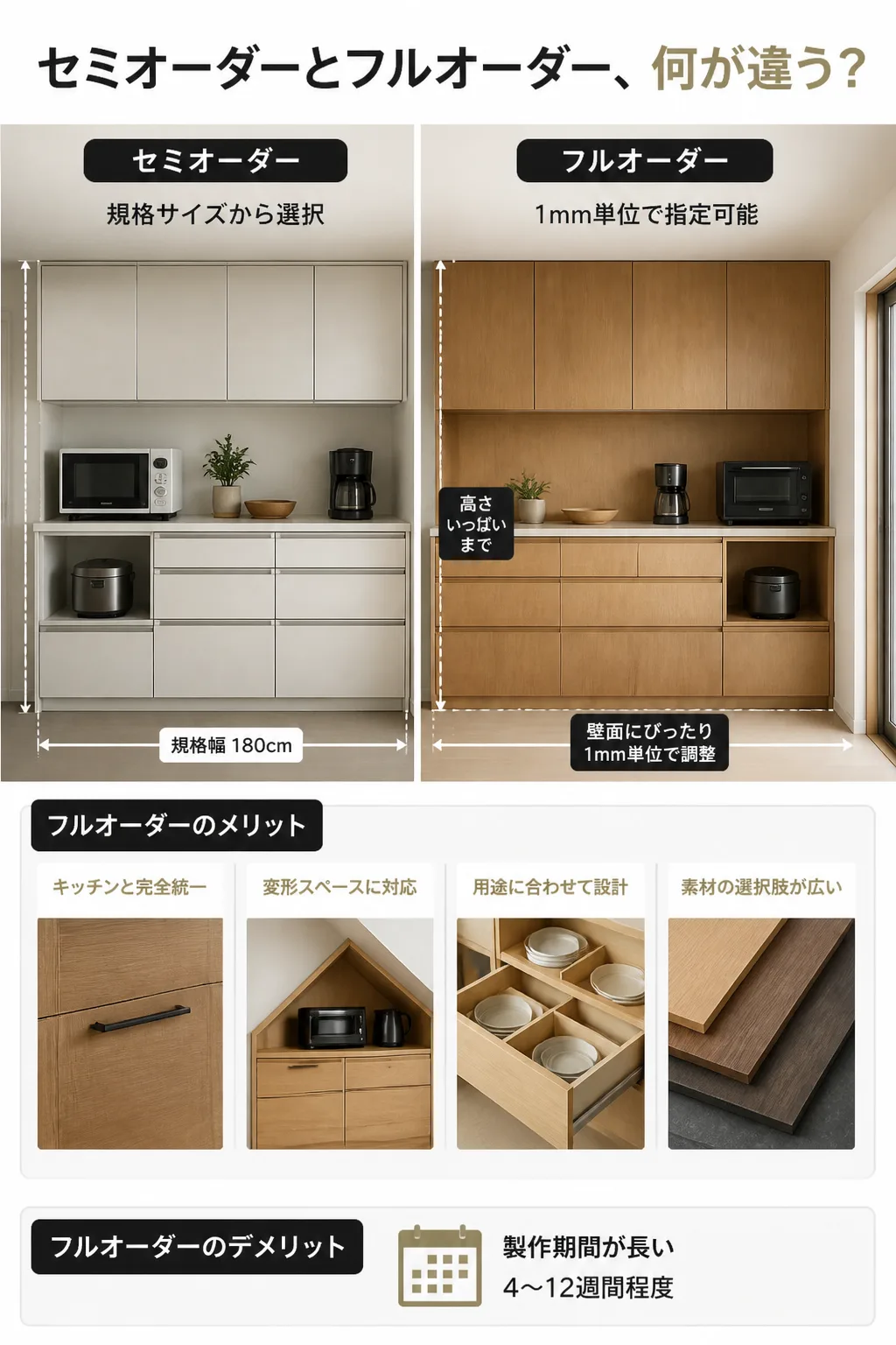 セミオーダーとフルオーダーの違いを示す比較図解
